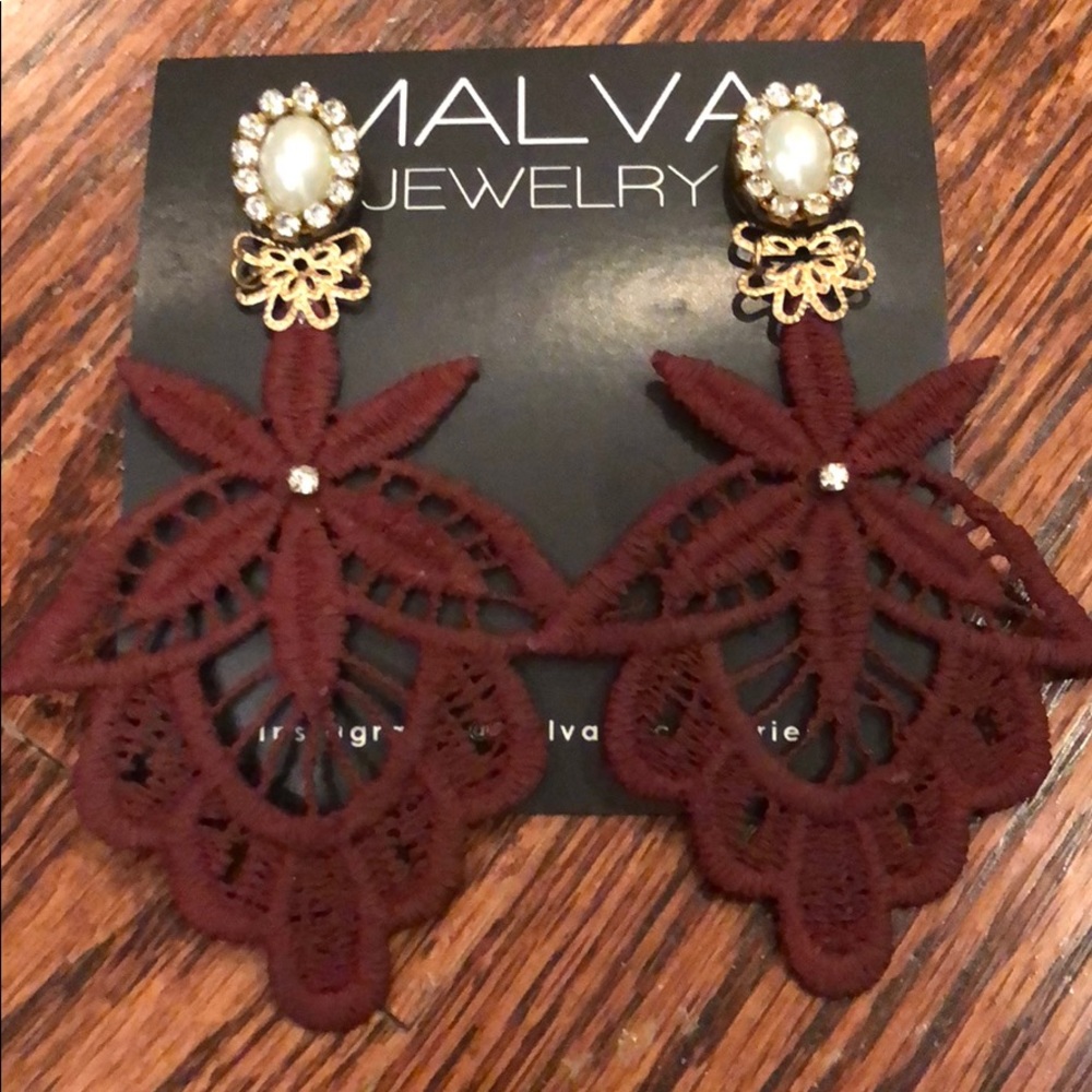 Handmade lace wine/burgundy earrings